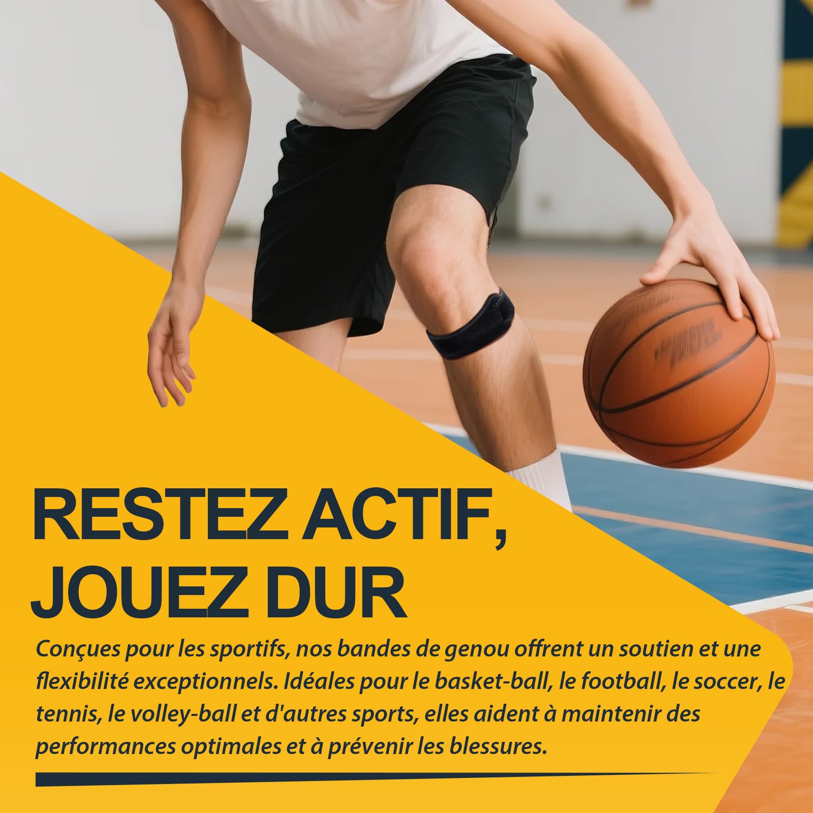 Bande patellaire pour sport, fitness et quotidien – Genouillère réglable contre la tendinite patellaire, genou du coureur et douleurs au genou – Bande unisexe pour taille M/L, 2 pièces