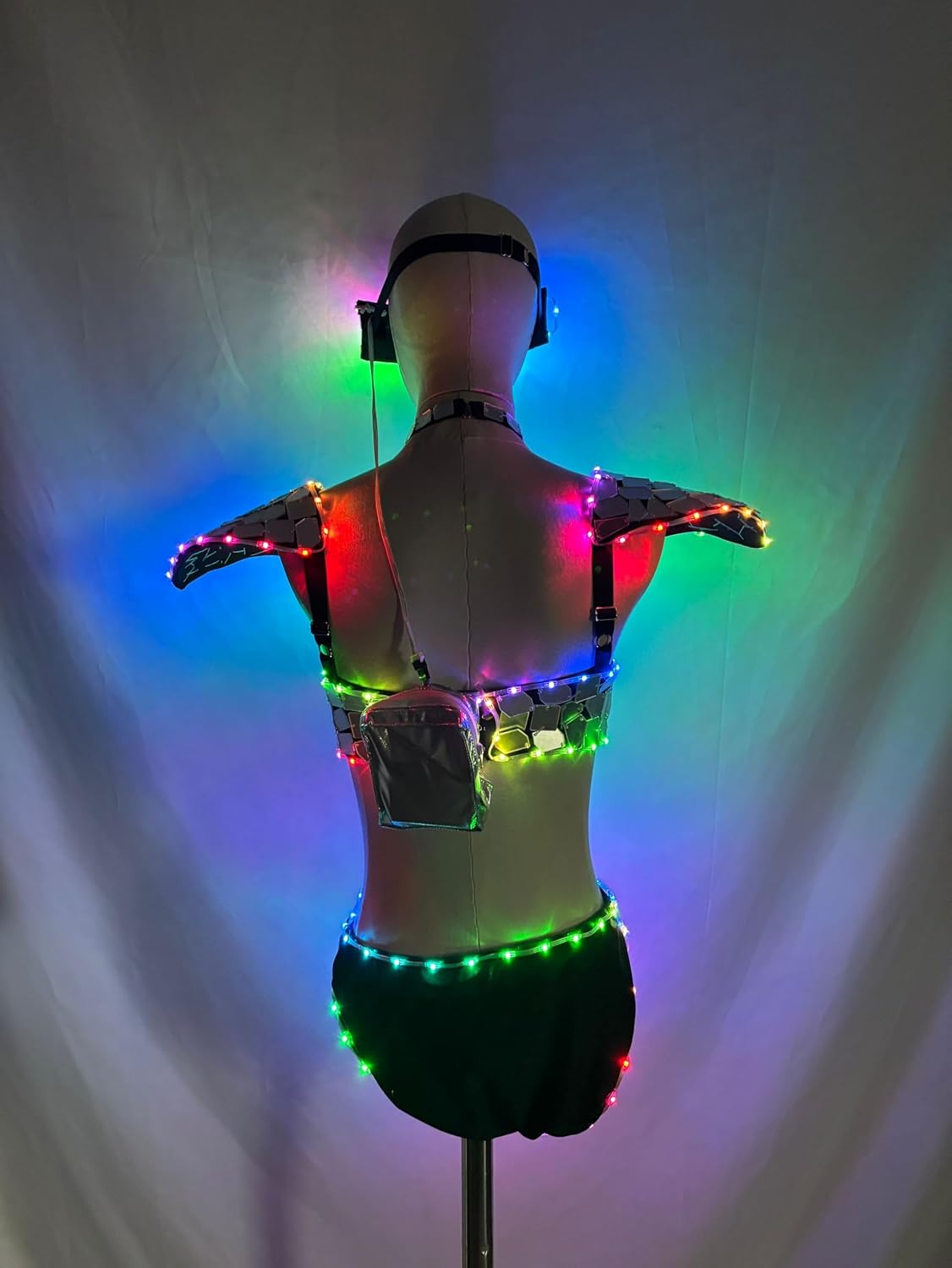 Earthradius LED Mirror Bodysuit Women Dance Costume GoloSilver Sequins Fly Shoulder Hollow Out RaveOutfit Stage