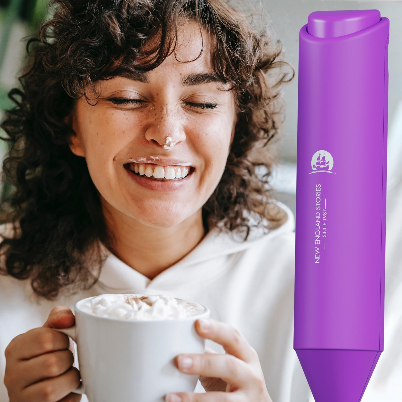 Mousseur à lait électrique à piles, fouet, mousseur pour café, cappuccino, latte, matcha, chocolat chaud, mini mélangeur de boissons, sans support, orchidée foncée
