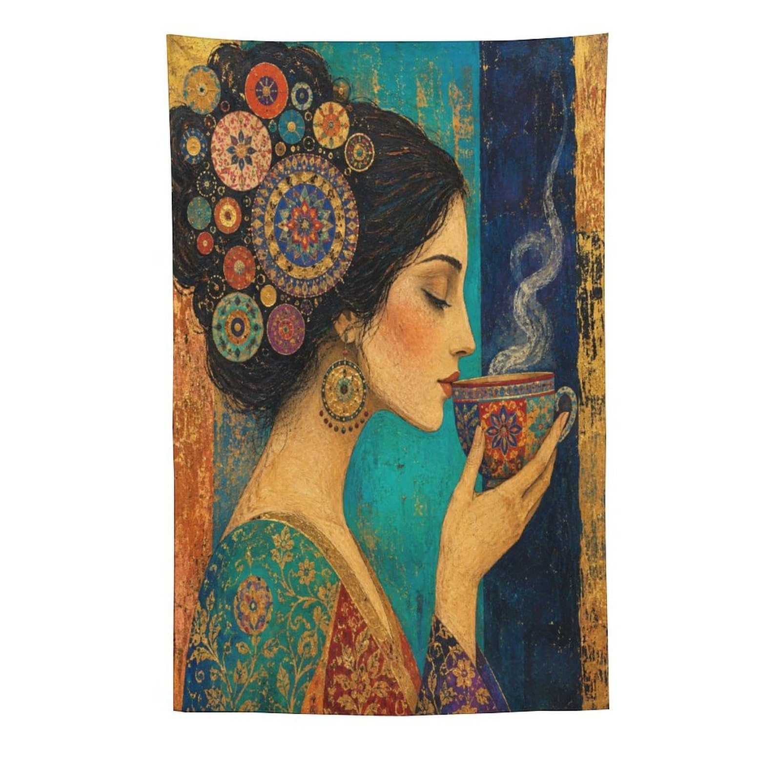 W7C8U2X3 Woman with Floral Hair Wall Tapestry, Art Nouveau Style, Office