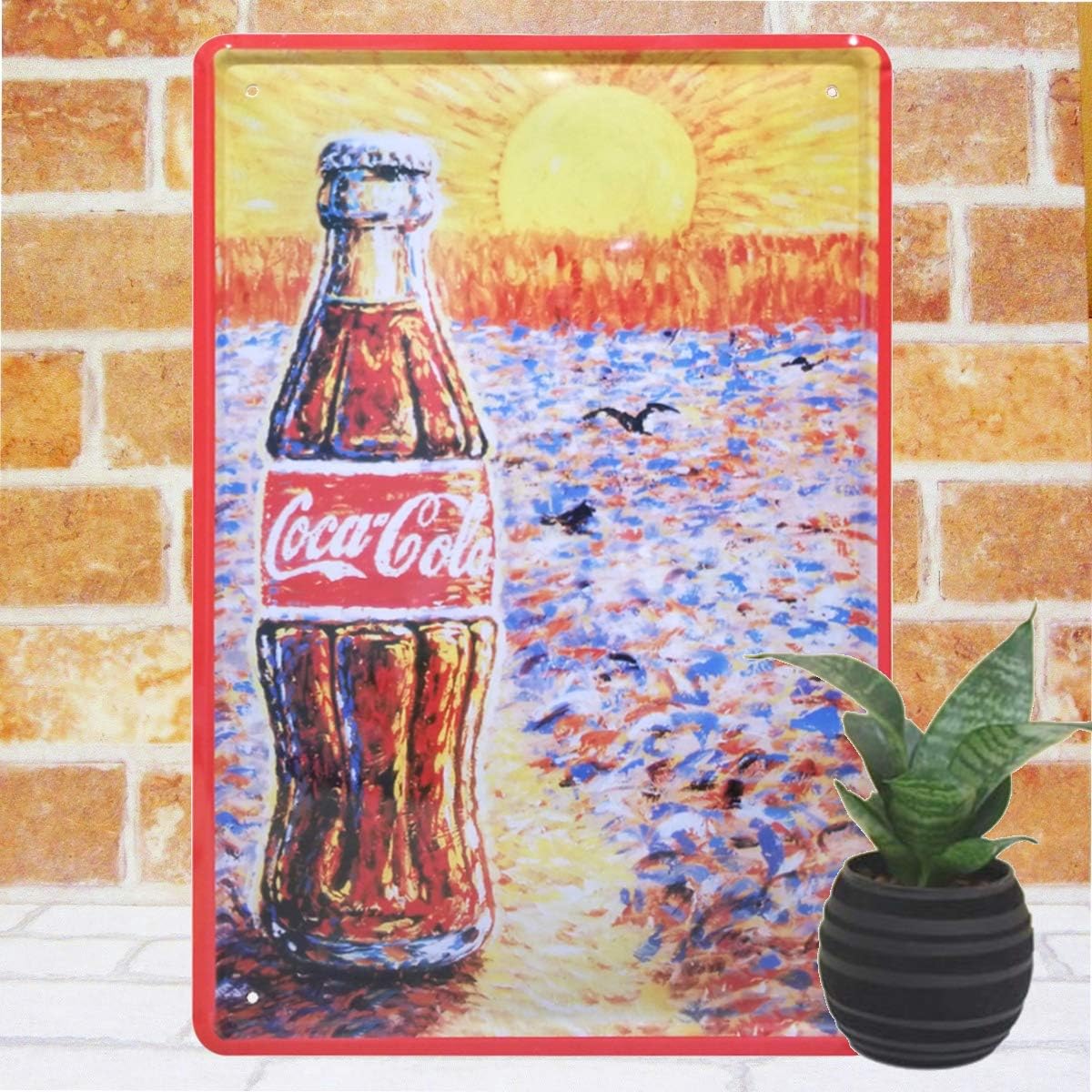 Amazon Co Jp ブリキ看板 コカコーラ Su 絵画イラスト油絵 水彩画 夕日 夕陽 太陽 グッズ ボトル 雑貨 アメリカン雑貨 インテリア ポスターfunc ホーム キッチン