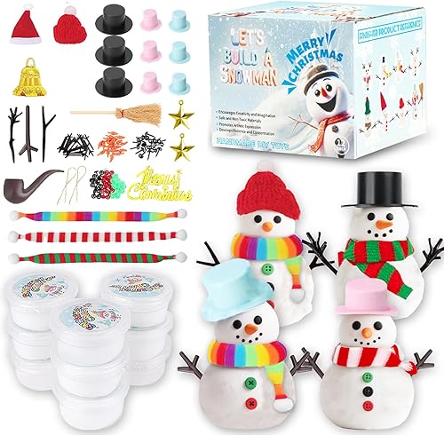 Miniatura 8 de Kit de 12 piezas para construir un muñeco de nieve, manualidades de Navidad para niños, muñeco de nieve de arcilla seca al aire para niños, kit de
