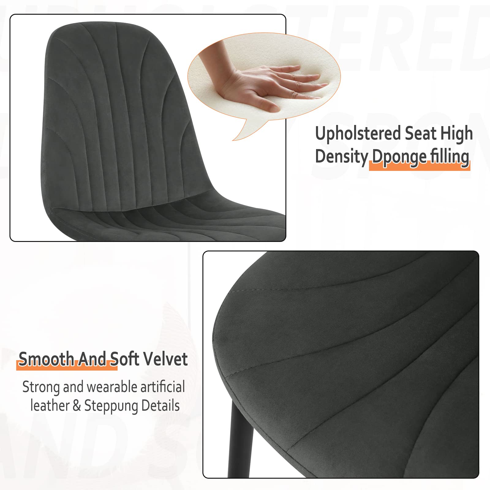 Lestarain Set di 2 Sedie per Sala da Pranzo in Velluto, Sedie da Cucina con Schienale Ergonomico, Seduta Imbottita, Gambe in Metallo, per Camera da Letto, Salotto, Grigio Scuro, LCNI114001-2