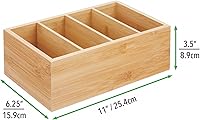 Vista 4 de mDesign Caja organizadora compacta de madera de bambú para almacenamiento de alimentos, 4 secciones divididas, soporte para paquetes de condimentos