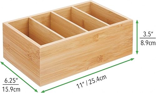 Miniatura 4 de mDesign Caja organizadora compacta de madera de bambú para almacenamiento de alimentos, 4 secciones divididas, soporte para paquetes de condimentos,