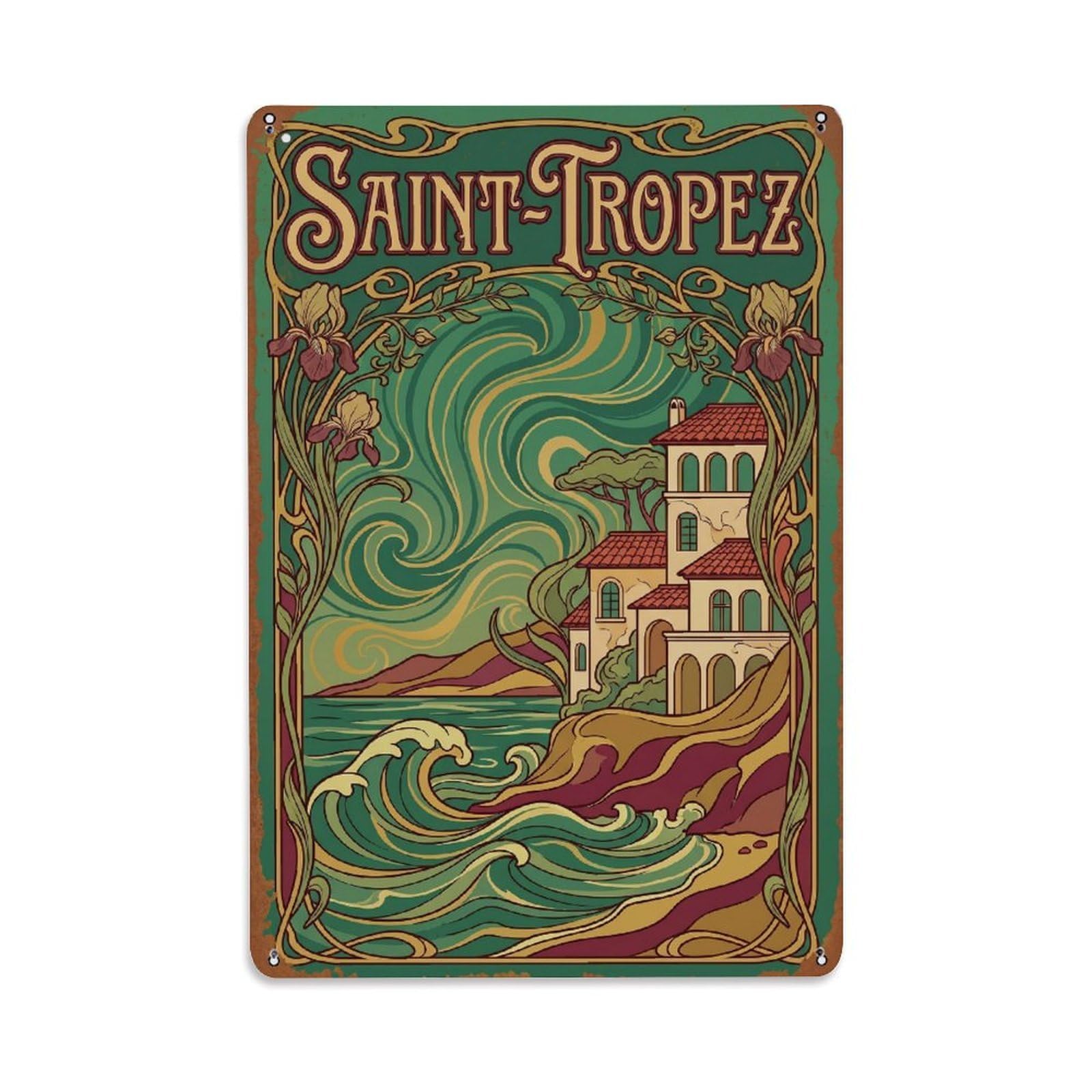 Fyrn Style Metal Tin Sign Vintage Travel Saint-Tropez France Traverse