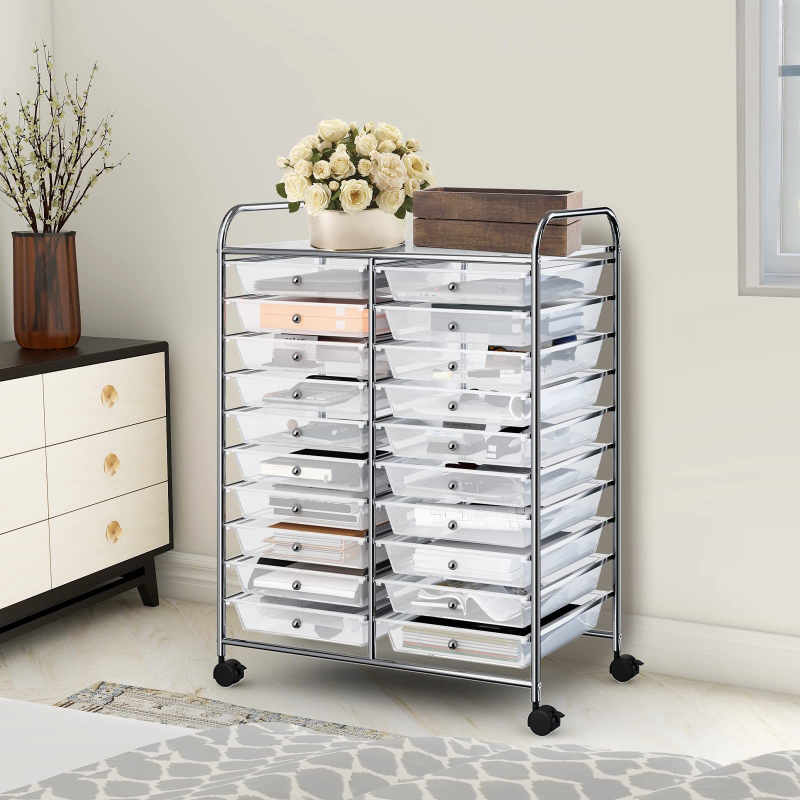 Buy COSTWAY 20 Drawers Rolling Storage Cart, Multipurpose Movable