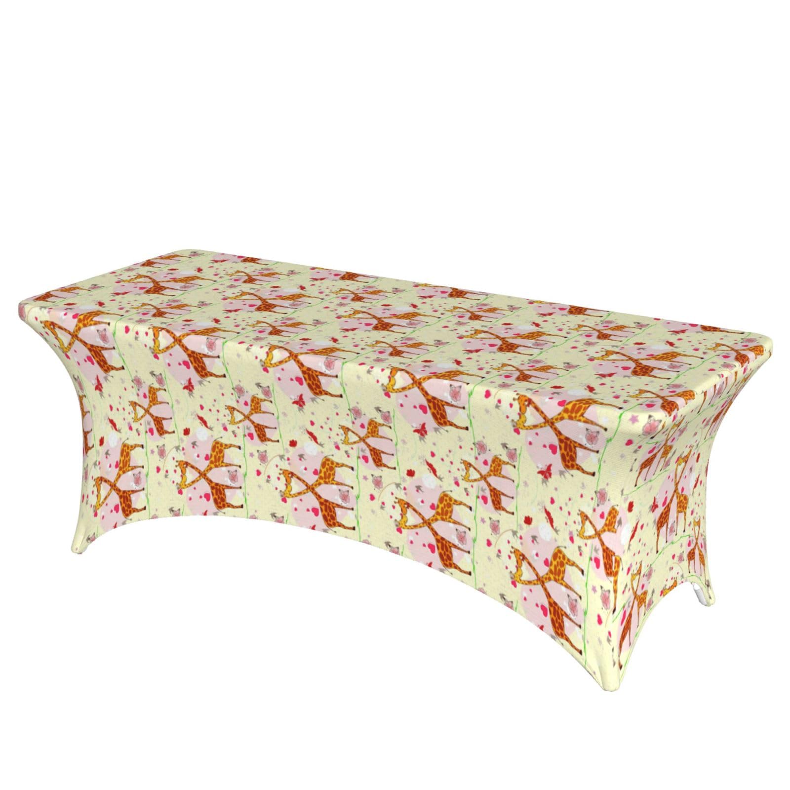 AYYQWE Giraffe Heart Flower Butterfly Print Elastic Rectangular Tablecloth For Banquet Outdoor Picnics Office Table Cover