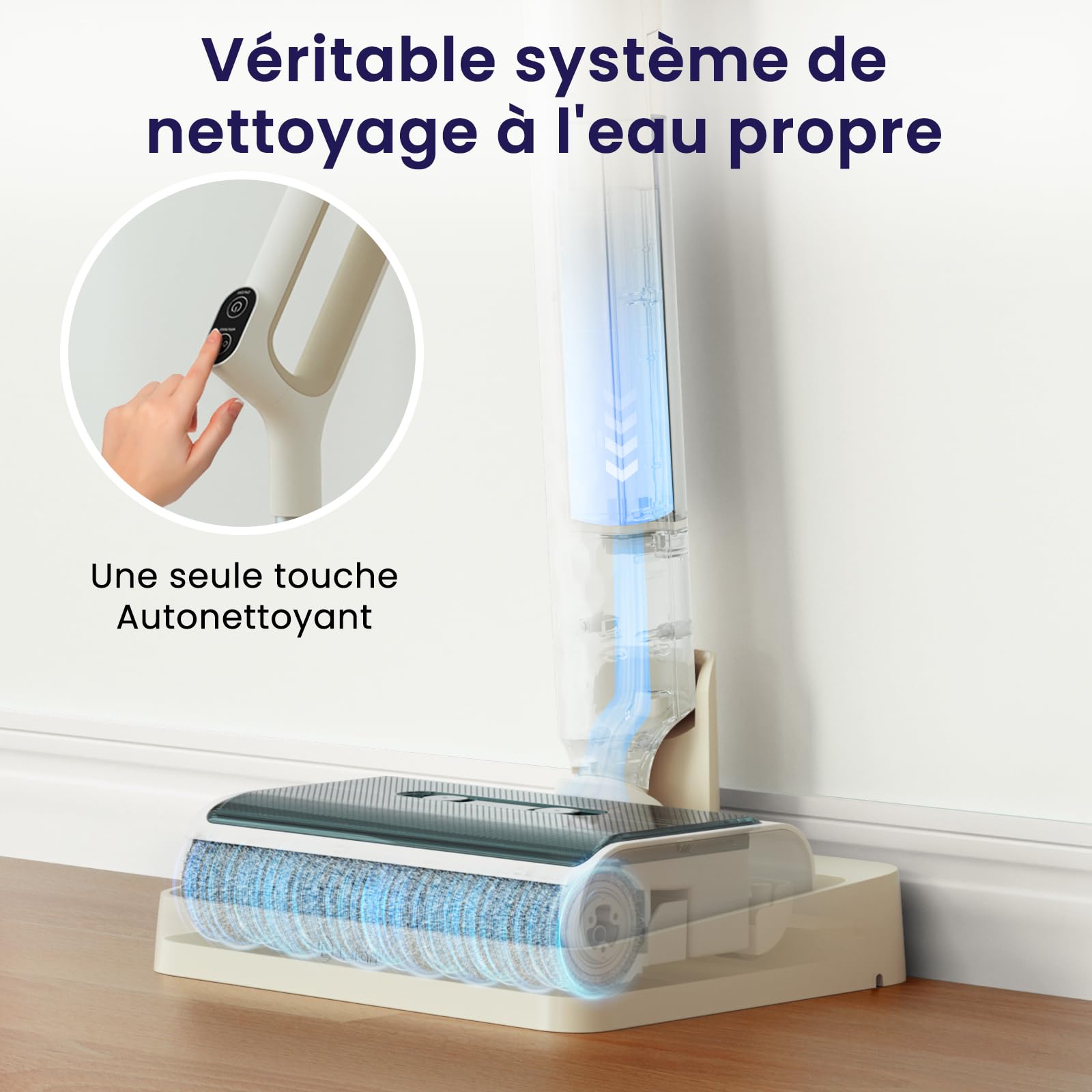 Lefant LS100 Aspirateur Laveur sans Fil, Nettoyeur de Sol Eau et Poussière, 2,65 kg Léger et Puissant, Design Plat 170°, Autonettoyage, Nettoyage des Bords, 60 Min, pour Sols Durs