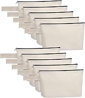 Sinzip 10 Pack Cotton Canvas Makeup Bags with Zipper Strap & Wide Bottom - Blank DIY Cosmetic Travel Pouches Pencil Cases (White XS MN-WB07)