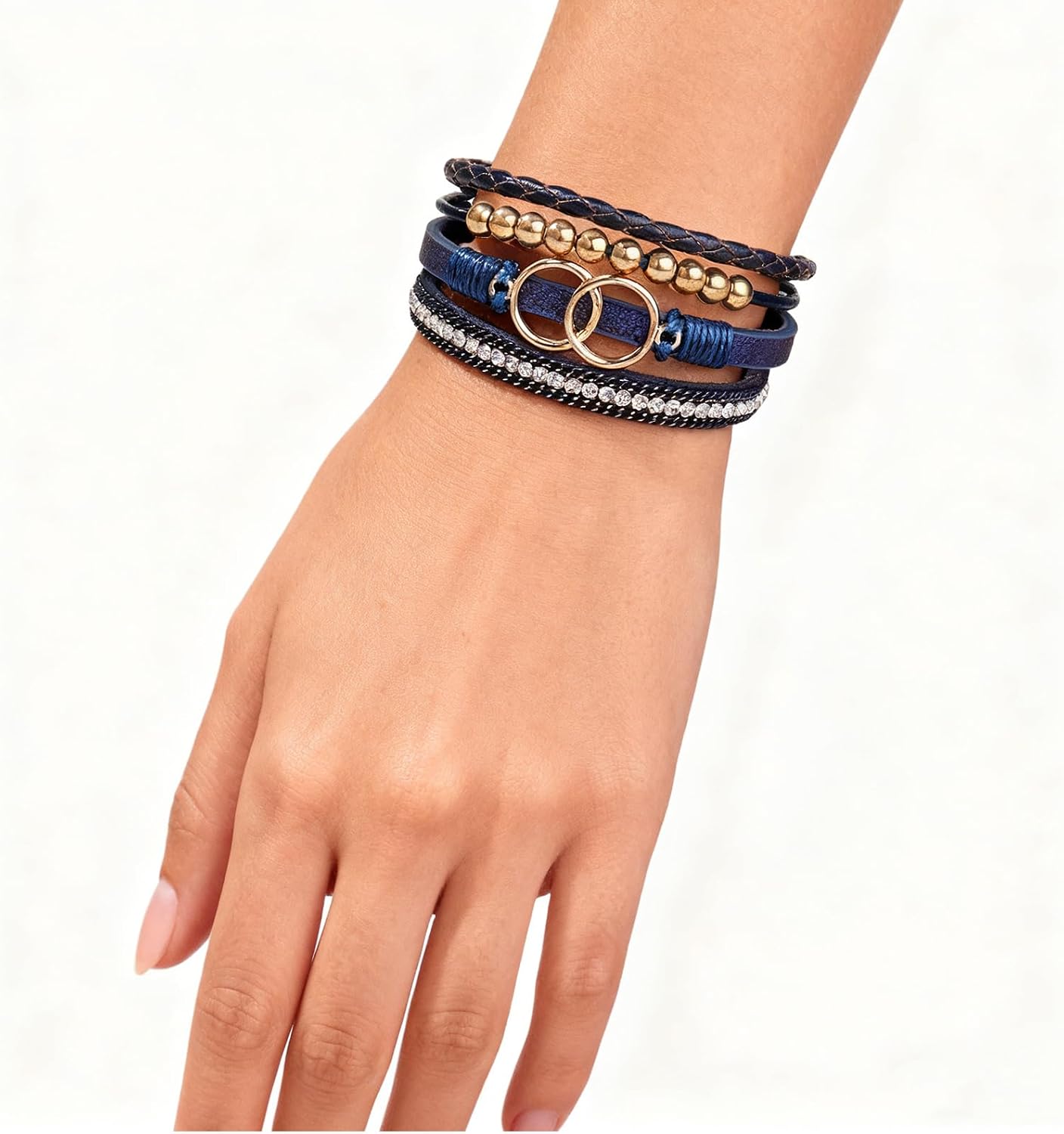 Leather Wrap Bracelets for Women, Boho Leopard Multi-Layer Crystal Beads Cuff Jewelry image 5