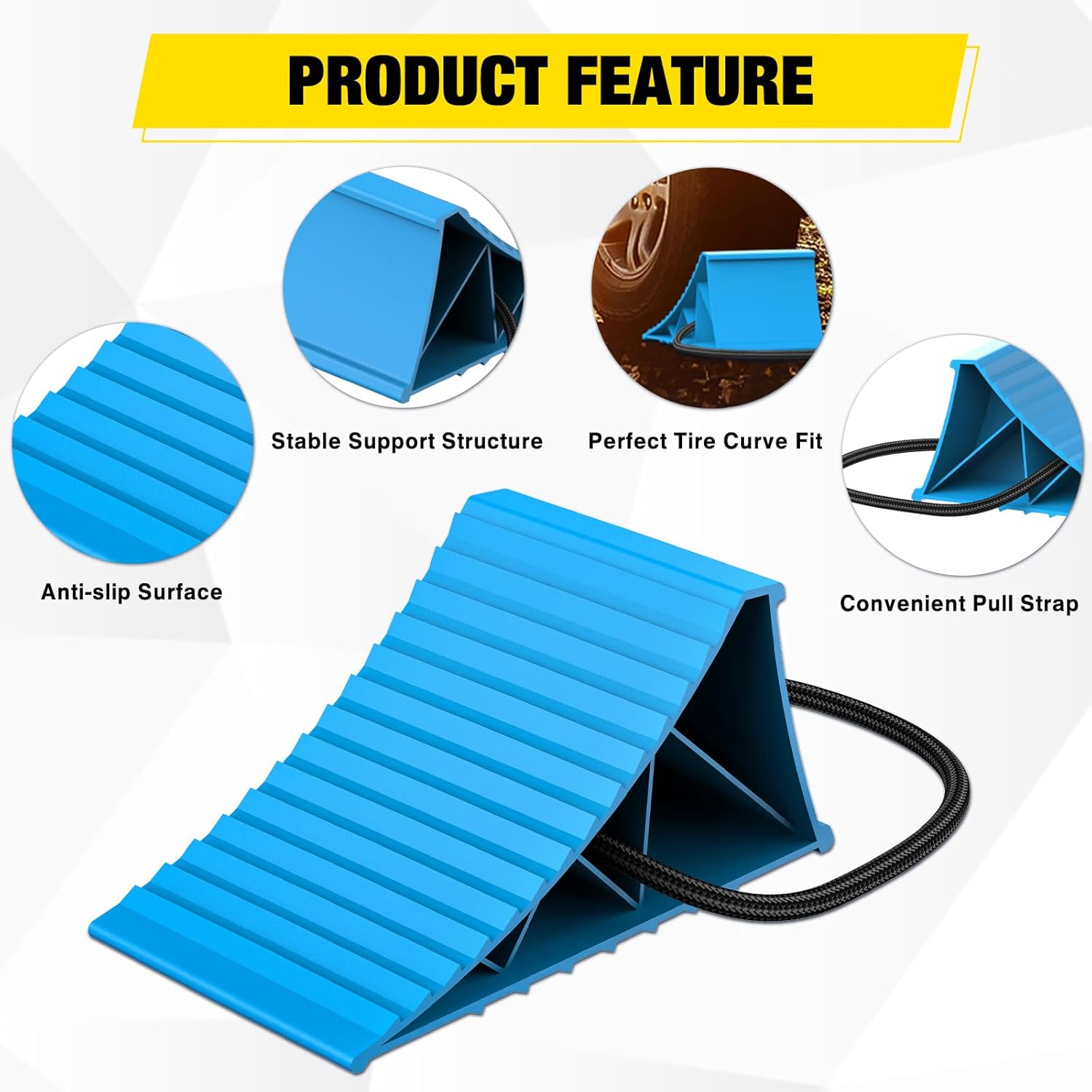 Nilight Wheel Chocks, Heavy Duty Wheel Stopper for Car, Truck, RV, Trailer, Caravan, Motorcycle, 8.7" x 4.8" x 4.2", 4-Pack(Blue)