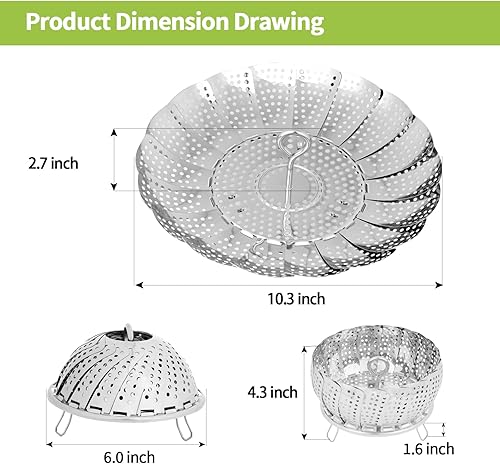 Miniatura 2 de Cesta de vapor expandible de 6 a 10.3 pulgadas para cocinar, vaporizador plegable de acero inoxidable de 3 generación (se adapta a todas las ollas