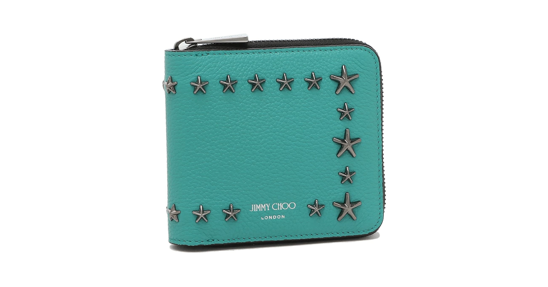 JIMMY CHOO ダークグリーン 二つ折り財布 Jimmy Choo MARK / ジミーチュウ スタースタッズ 牛革 カーフ 二