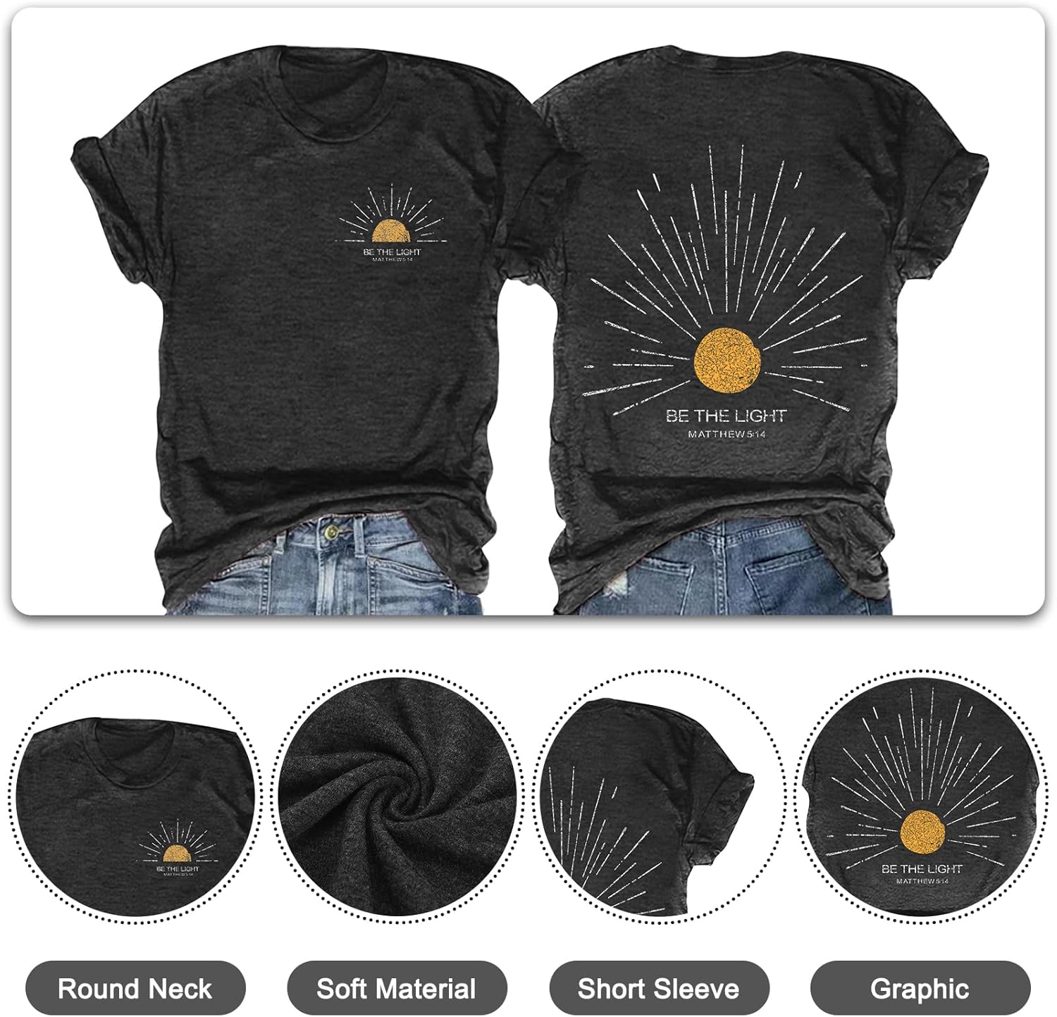 Christian Tshirts Women Be The Light Shirts Religious Tees Casual Faith Short Sleeve Tops - Image 6