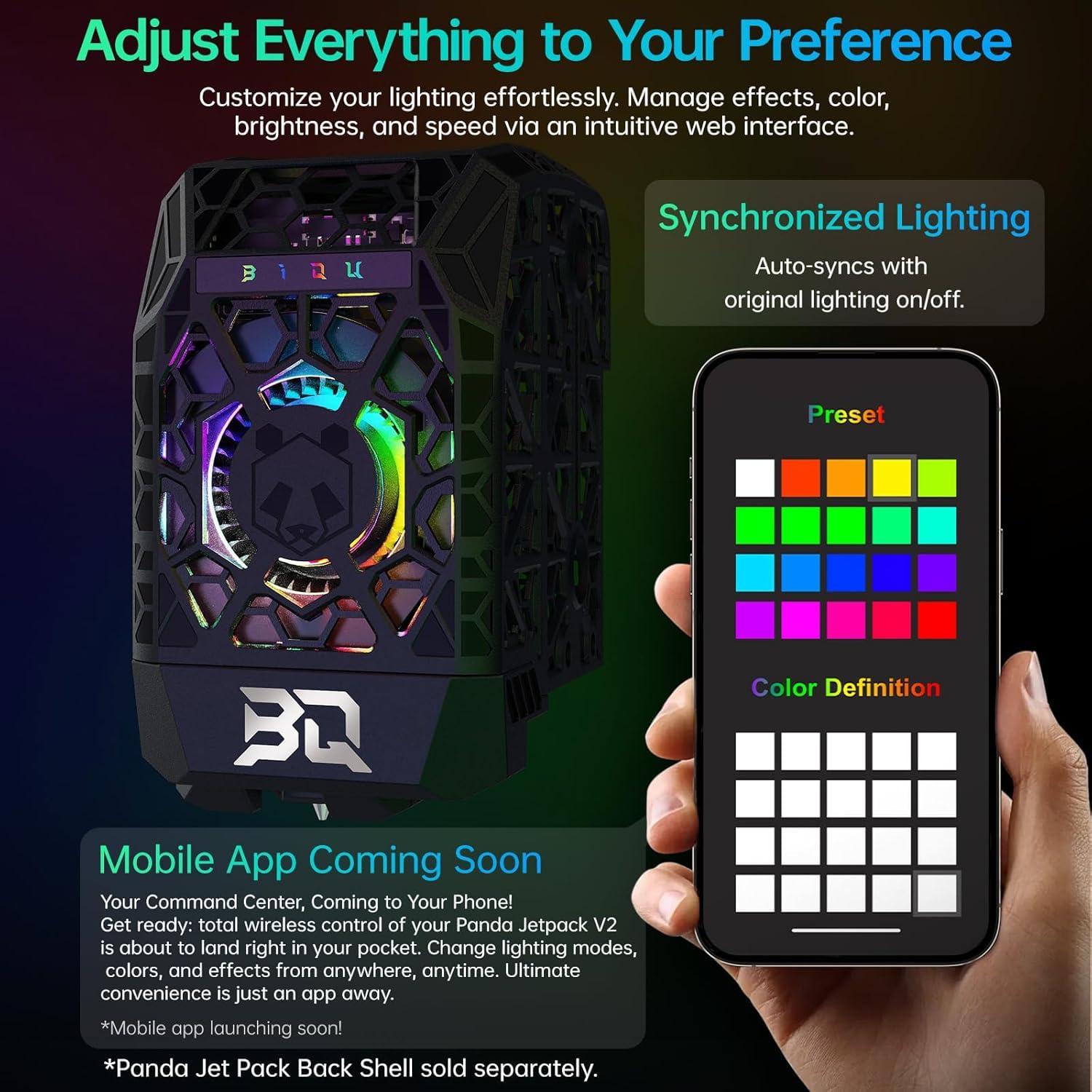 BIQU Panda Jet Pack V2.0 czarna obudowa z oświetleniem RGB | Używany do drukarek 3D Bambu-Lab P1P/P1S/X1C/X1E