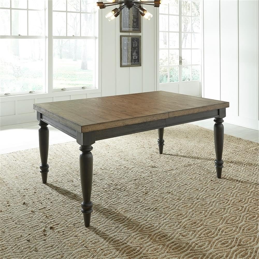 Pemberly Row Traditional Wood Rectangular Dining Table, Oak Finish, 30''Hx40''Wx82''D, Thick Butcher Block Top, Solid Wood Edge, Heavy Turned Legs, Includes 18-Inch Removable Leaf, Classic Style for