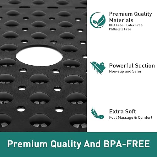 Miniatura 6 de Tapete de ducha cuadrado negro grande antideslizante de 27 x 27 pulgadas, tapete de baño para ducha interior, suelo de baño, tapete de ducha con