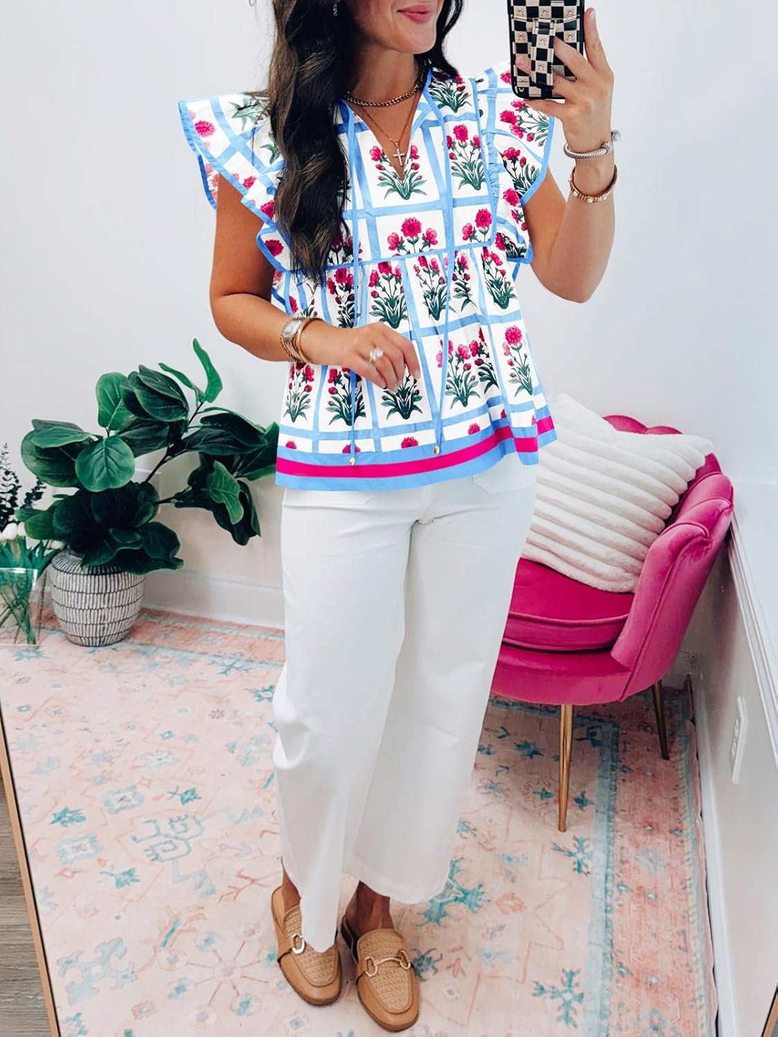 Cicy Bell Womens Floral Peplum Babydoll Tops Ruffle Cap Sleeve V Neck Blouses Summer Casual Boho Flowy Shirts - Image 6