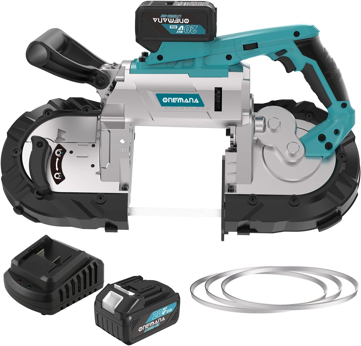 5 inch Cordless BandSaw，20V Cutting Capacity Brushless Metal Band Saw,Not Hot Sparks, Portable BandSaw for Deep Cut with 6 Speeds Adjustable（Tool Only）