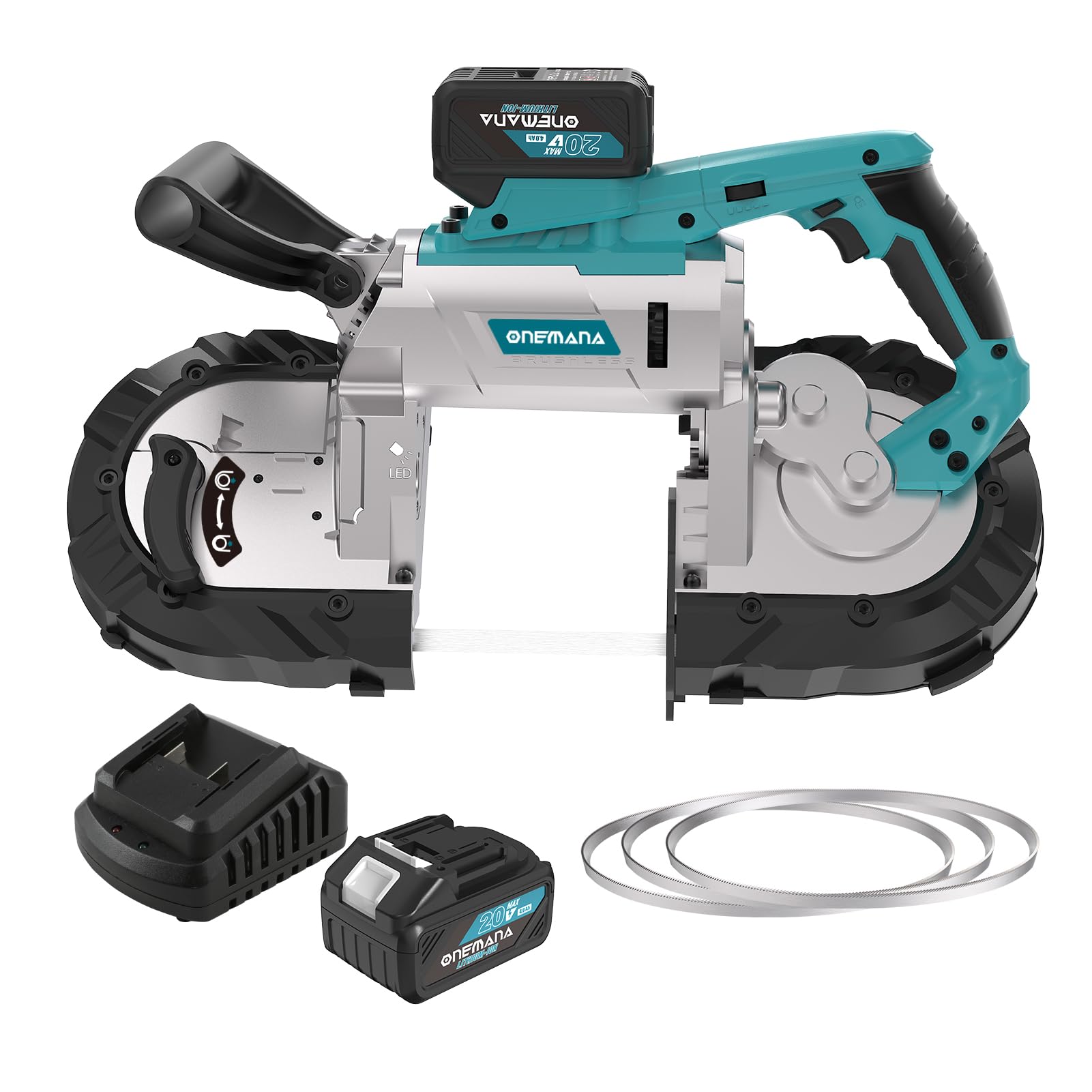 5 inch Cordless BandSaw，20V Cutting Capacity Brushless Metal Band Saw,Not Hot Sparks, Portable BandSaw for Deep Cut with 6 Speeds Adjustable（ Battery Included）