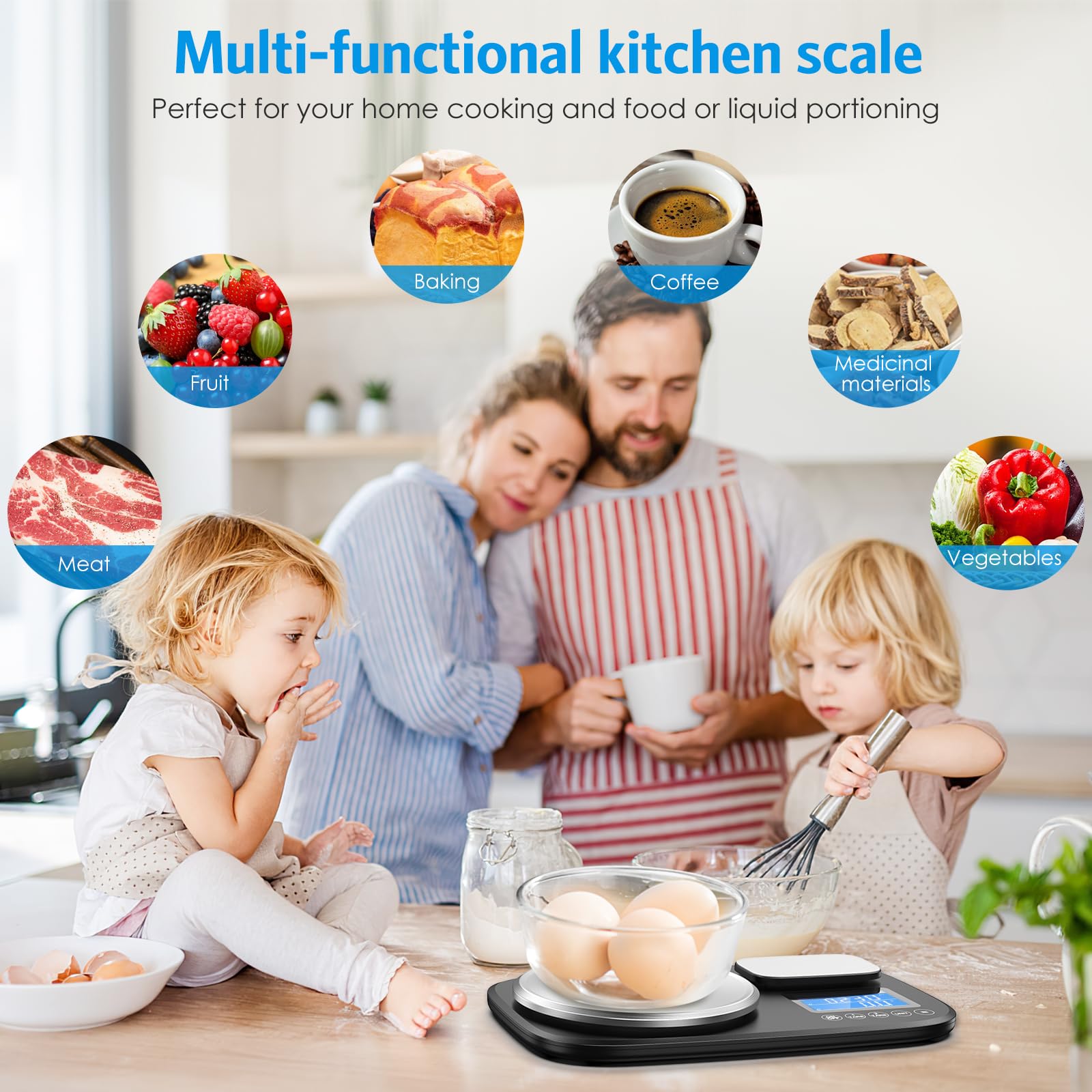 Brifit Bilancia digitale da cucina a doppia piattaforma, 10 kg e 1 kg, display LCD, bilancia per alimenti con due precisione da 1 g e 0,1 g, unità di conversione, bilancia digitale con funzione tara,