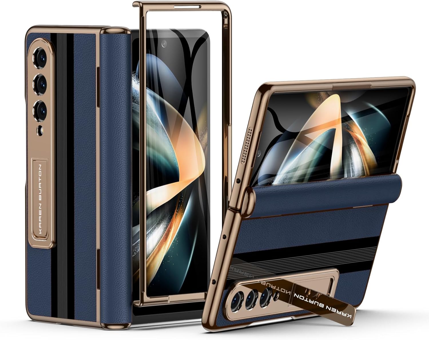 for Samsung Galaxy Z Fold 4 Phone Case [Luxury Premier Genuine Leather][Full Body Hinge Protection][Built-in Screen Protector][Kickstand Drop Proof Protective Cover] for Z Fold4 (Royal Blue)