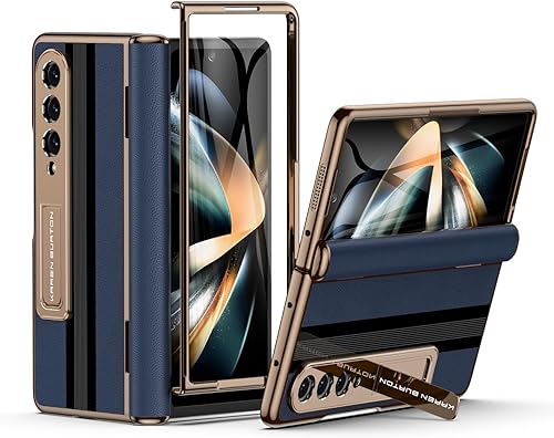 Miniatura 8 de Funda para teléfono Samsung Galaxy Z Fold 4 piel auténtica de lujo Premier Protección de bisagra de cuerpo completo Protector de pantalla integrado