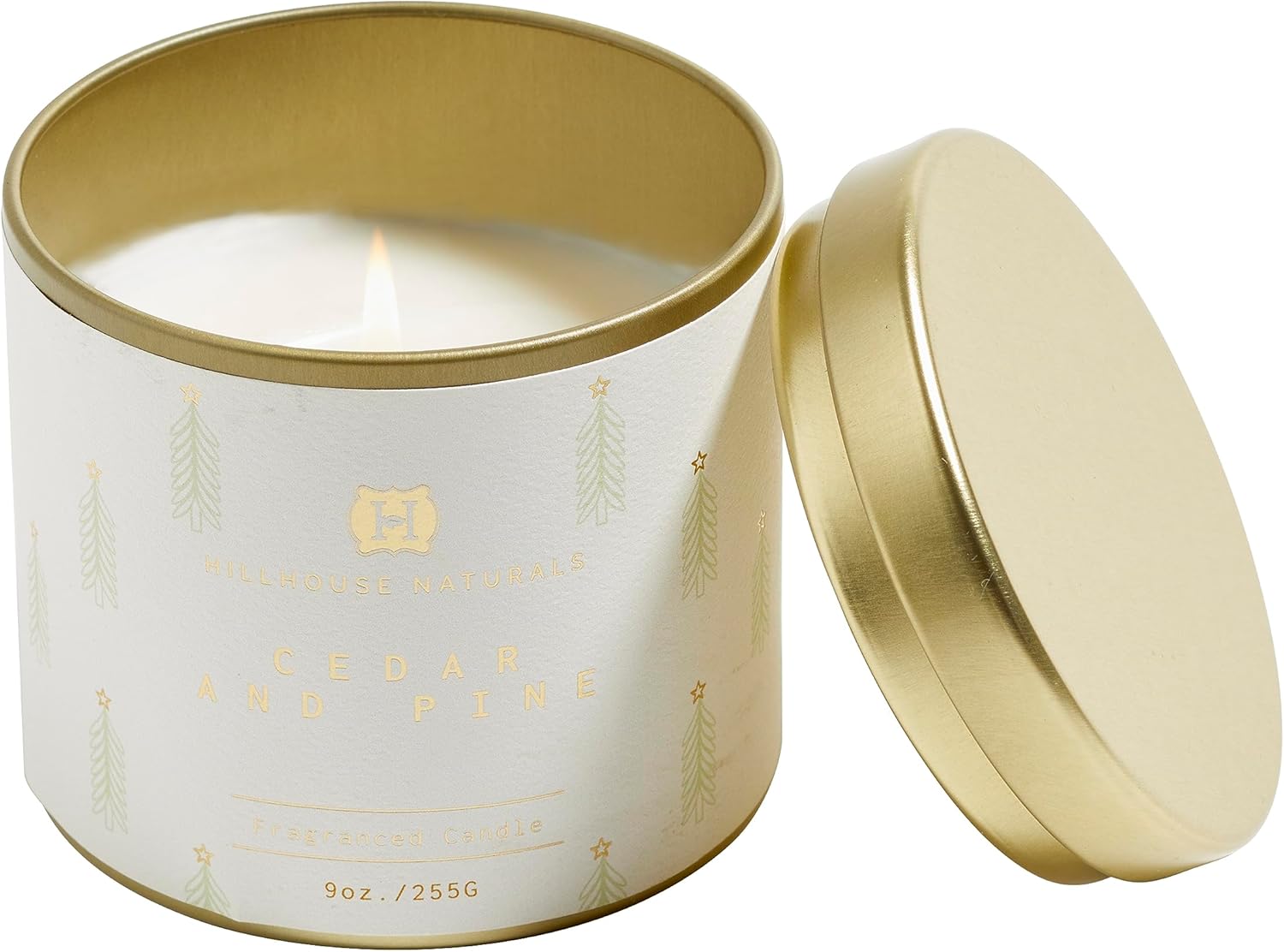 Hillhouse Naturals Balsam Fir & Cedar 9oz Candle tin. Fresh Green Notes,snowkissed Balsam Fir & Cedar Waft a Breath of Winter air into Your Home. Burn time 50+ Hours. Made in The USA.