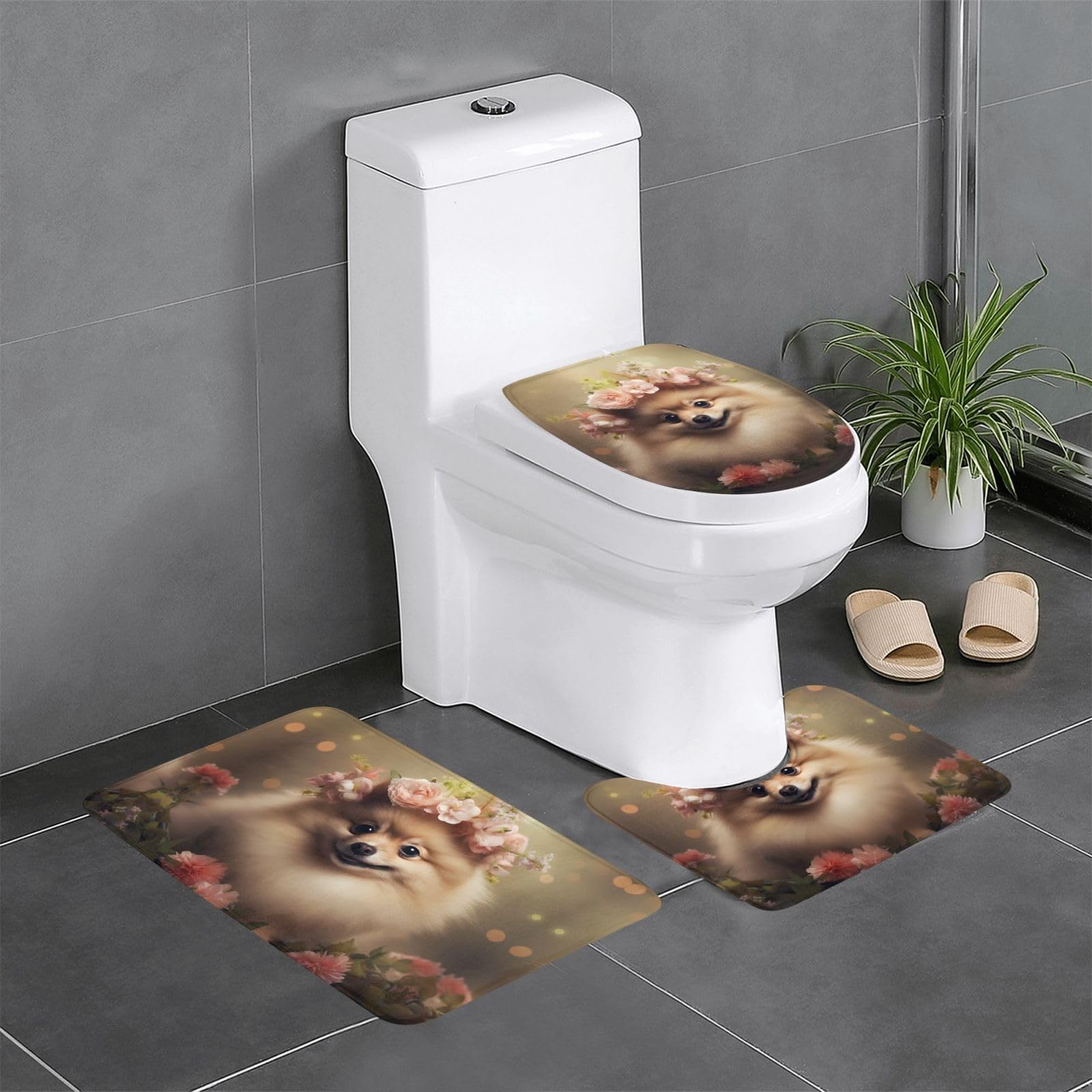 Tapis de bain motif Poméranie fleurs pour décorer la salle de bain