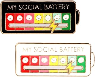 2pcs Social Battery Pin, Social Battery Slider Pin Lapel My Social Battery Pin Slider Social Battery Pin Funny Enamel Emotional Pin for 7 Days A Week