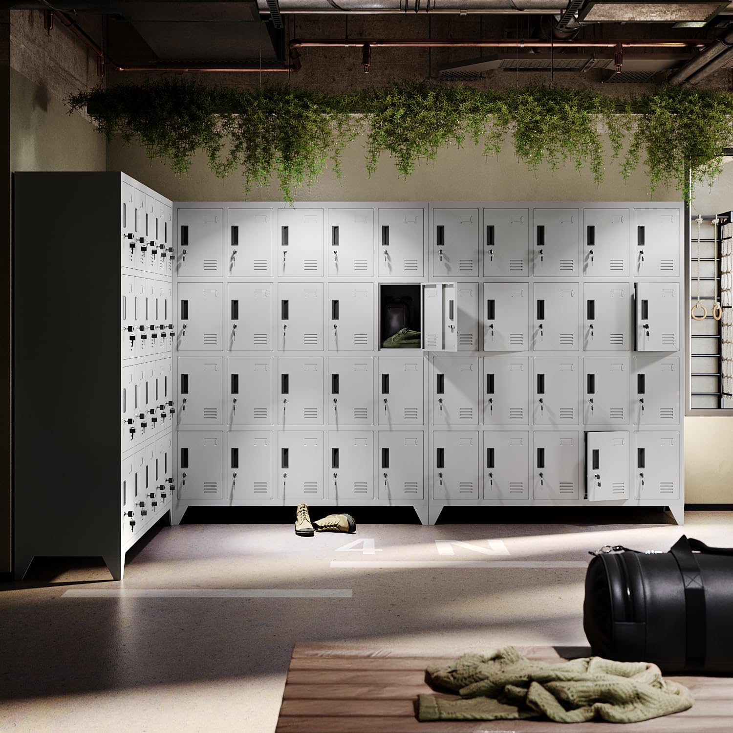 Muralo Schließfachschrank mit 20 Fächern, Metall, Abschließbar - Grau | Umkleideschrank 172x136x45 cm, Sicherheitszylinderschloss, Lüftungsschlitze, Etikettenhalterung - für Schule, Fitnessstudio