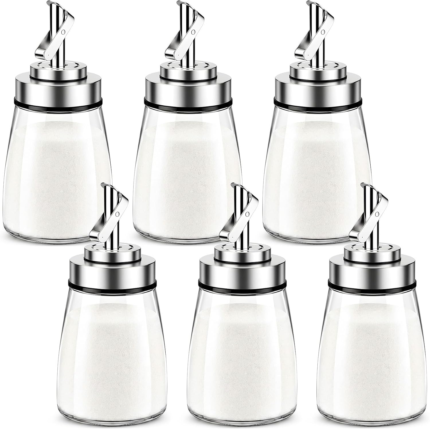 Patelai 6-Pack Glass Sugar Dispensers with Pour Spout 6oz, Automatic Pour