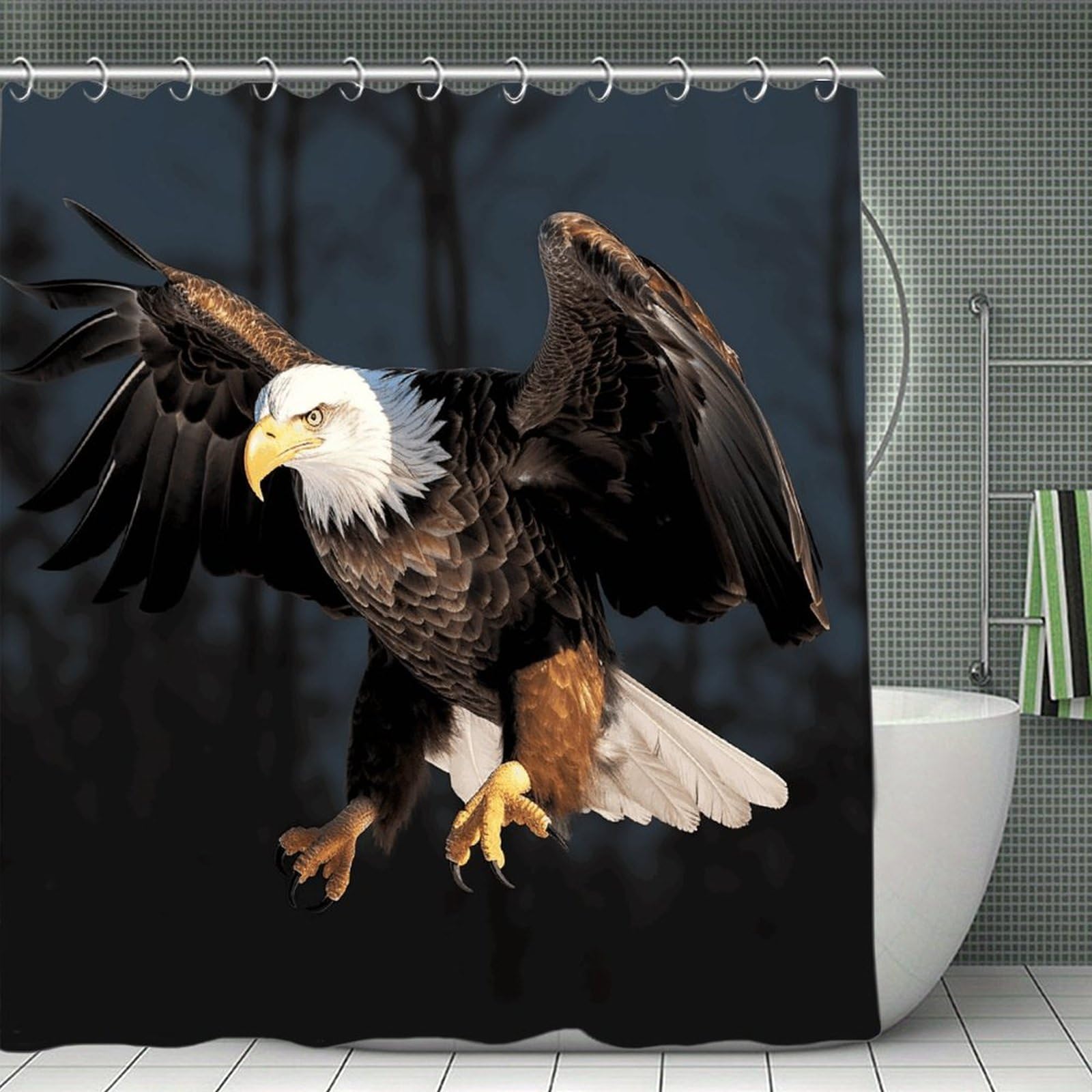 VstaDank 3D Bald Eagle Shower Curtain Light-Weight Blackout Bathroom Curtain Washable Shower Liner 71x71 Inch Bath Curtain with Metal Holes Bathtub Bath Room