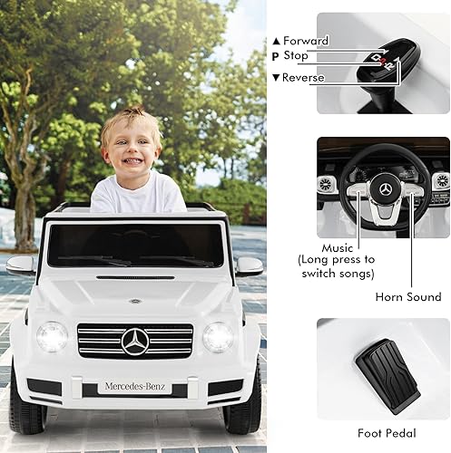 Miniatura 4 de HONEY JOY Mercedes Benz G500 con licencia de 12 V, camión de paseo a batería con control remoto, luces, música, modo oscilante, arranque lento,