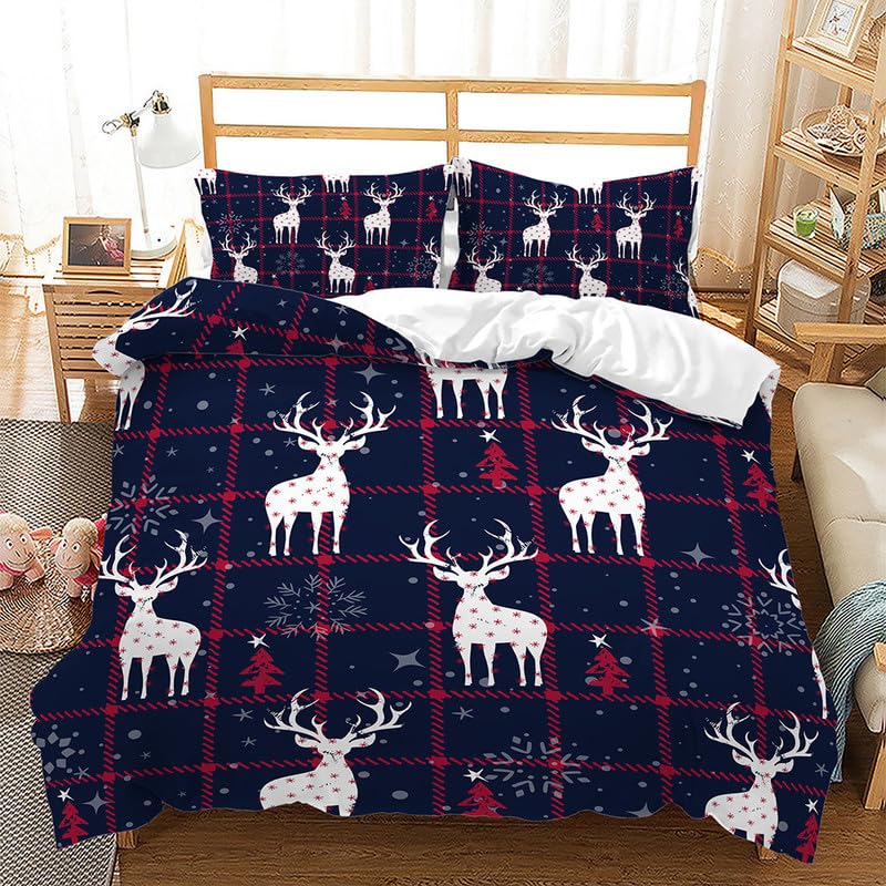 Parure de lit 240 x 260 cm bleu marine avec housse de couette wapiti et 2 taies d'oreiller