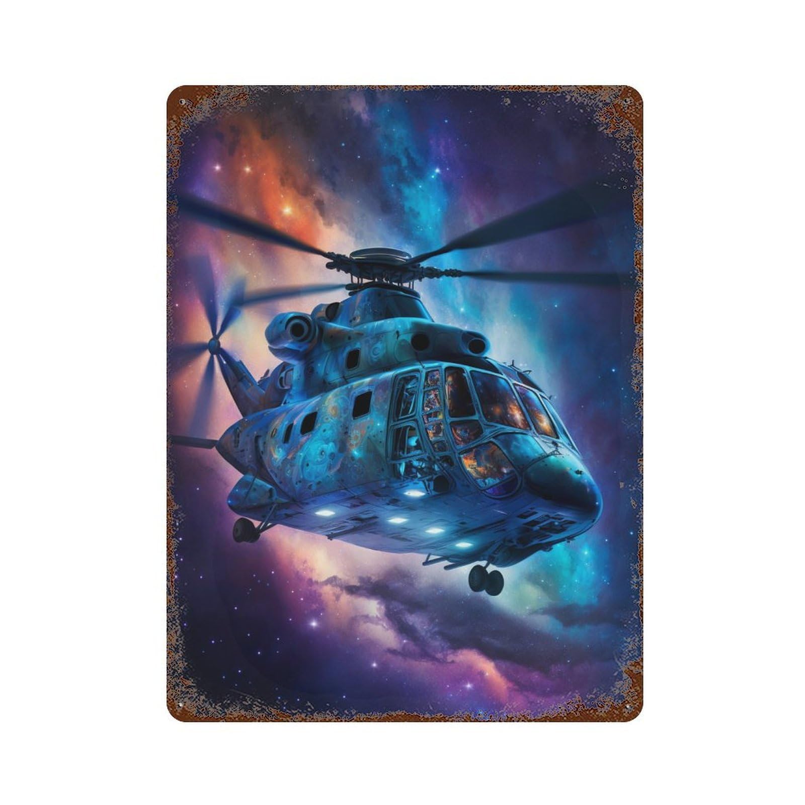 Galactic Helicopter Adventure -8 Vintage Metal Tin Sign 15.7"x11.8", Ideal for Basement, Hobby Room And Garage Decor