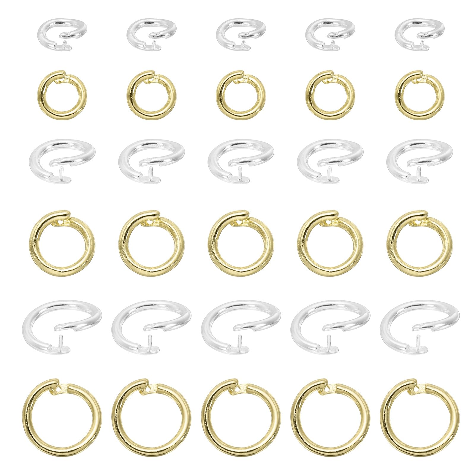 sourcing map 30 Pcs Locking Jump Rings 7.5/10/12mm Round Twist Clasp Open End Jump Rings Connector Link for DIY Craft Jewelry Making Findings Necklace Bracelet Keychain, 14k Gold/Silver
