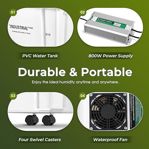 Miniatura 7 de Mxmoonant Kit de humidificador ultrasónico de 44.1 lbsH, volumen de niebla ajustable  Llenado automático de agua  Controlador de humedad