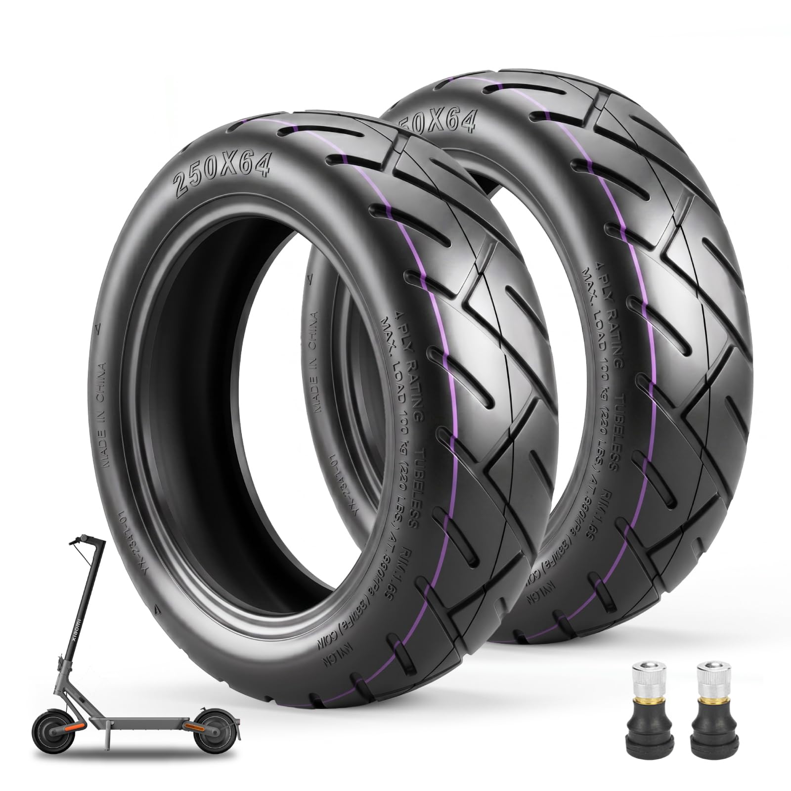 250 x 64 Pneumatici Tubeless per Xiaomi 4 Ultra monopattino elettrico pneumatici di ricambio da 10 pollici (Tubeless*2)