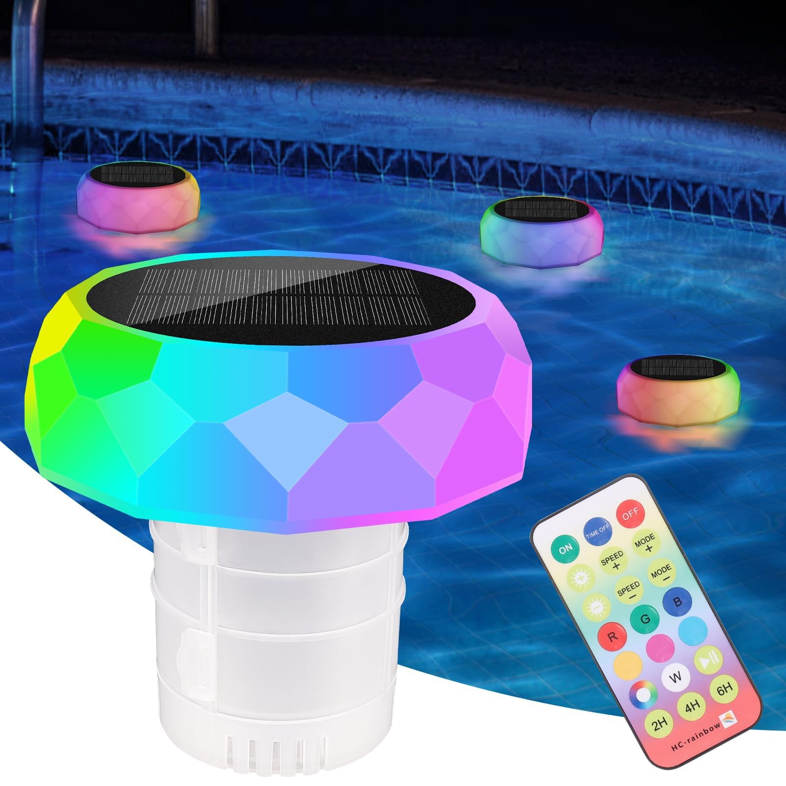 lazycozy® Pool-Chlor-Schwimmer mit Solarleuchten – für bis zu 5 Stück 7,6 cm Chlortabletten (nicht im Lieferumfang enthalten), mit hellen Farbwechsel-Lichtern, für die Wartung des Eaiser-Pools