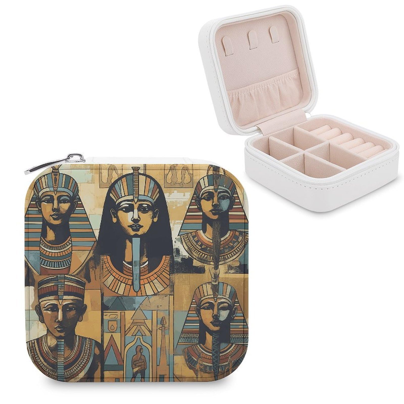 FekiLoot Ancient Egypt Tribe Series Jewelry Case Personalized Leather Jewelry Box Mini Travel Jewelry Case Small Portable Jewelry Organizer for Ring Earrings Necklace Bracelet
