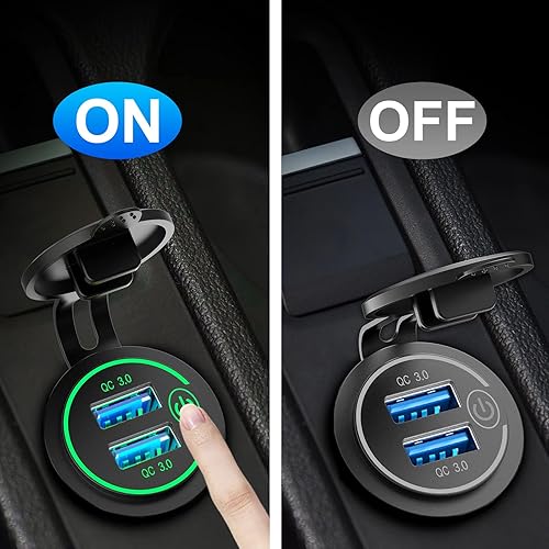 Miniatura 4 de Qidoe - Toma de corriente USB de 12 V para automóvil, impermeable, 36 W, doble QC3.0, enchufe de alimentación USB con interruptor táctil, bricolaje