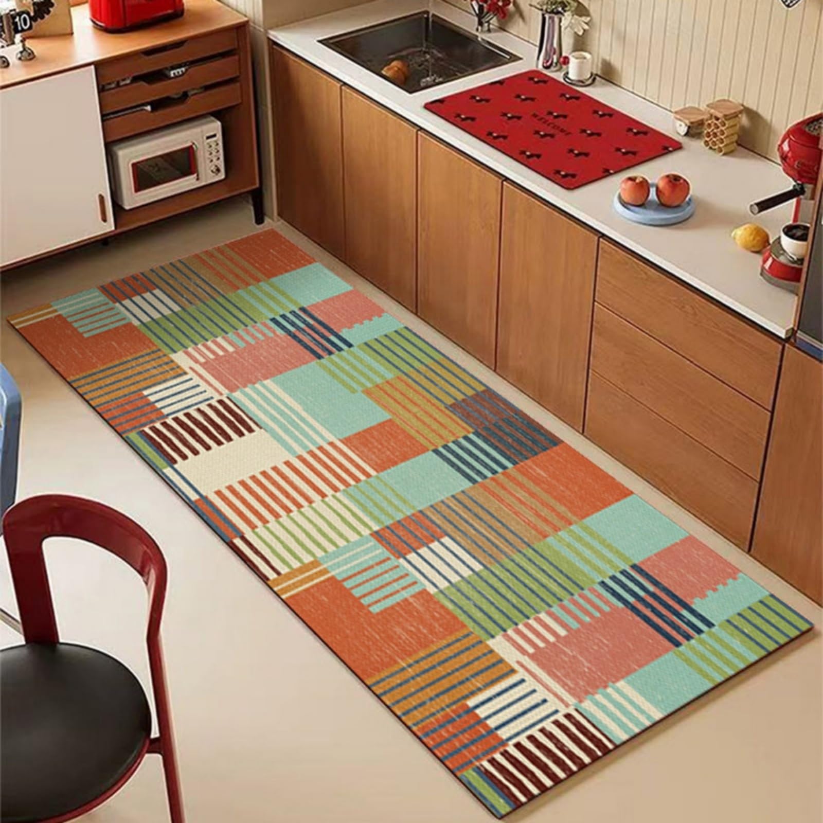 Tappeto Cucina 40X60Cm+40X120Cm Verde Menta Tappeto Cucina Antiscivolo Lavabile Set Di 2 Pezzi,Tappetino Multiuso In Pelle,Comodità E Resistente,Per Ingresso,Camera,Bagno