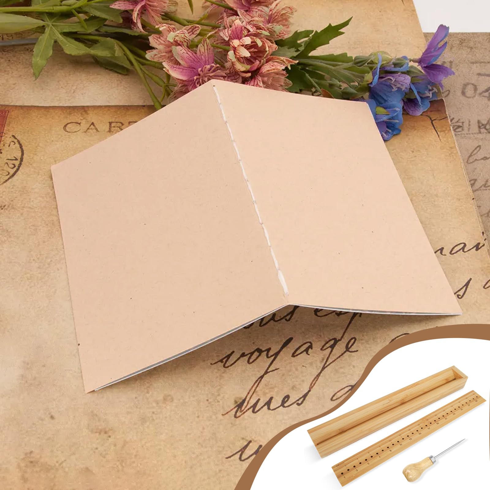 32 cm Punzonadora de Encuadernación de madera,con un punzón y cuna para manualidades,Punzonadora de Madera para Juego de Carpetas de Encuadernación