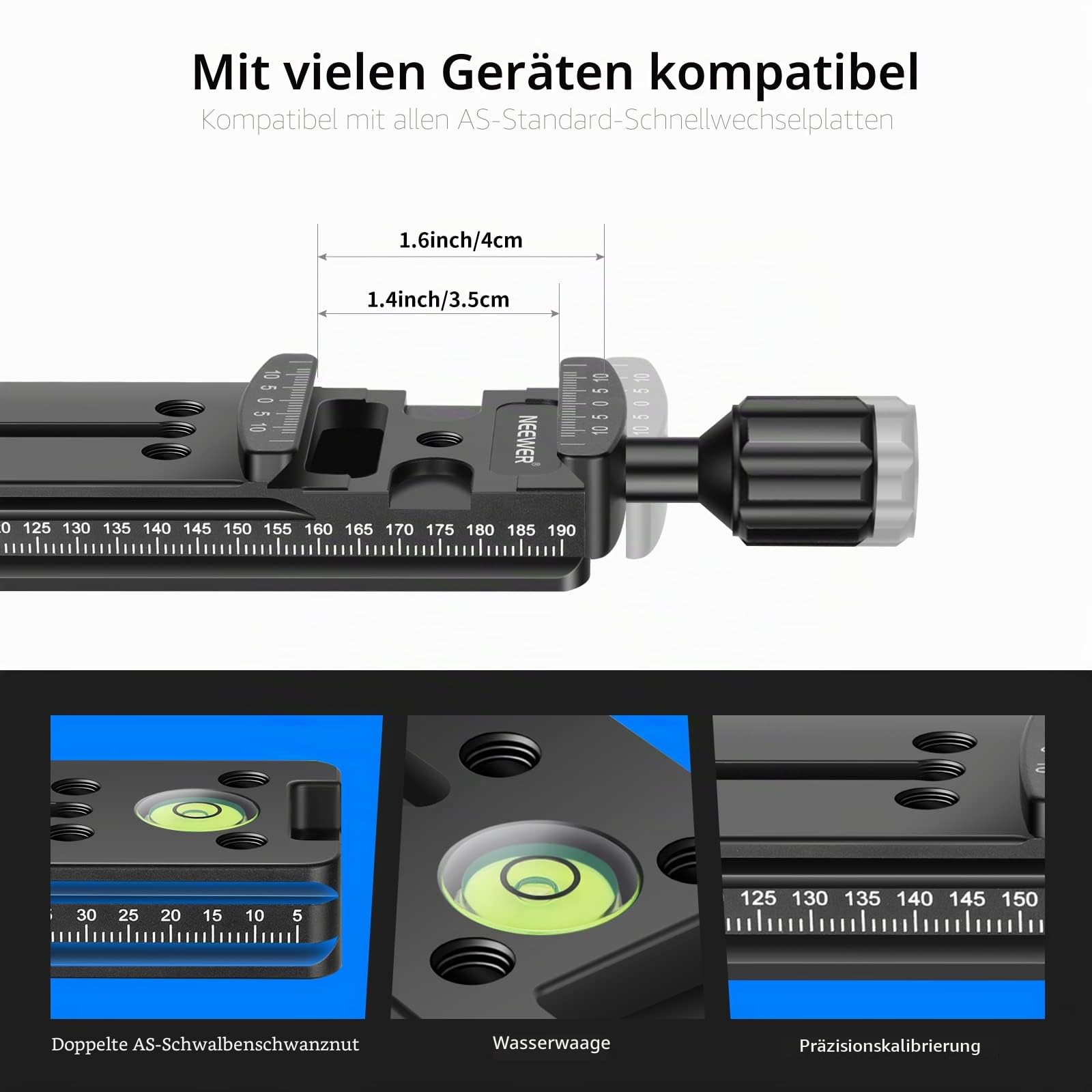 NEEWER 200mm Professionell Schiene Kamera Schieber Metall Schnellspannklemme für Kamera Kompatibel mit Arca Swiss