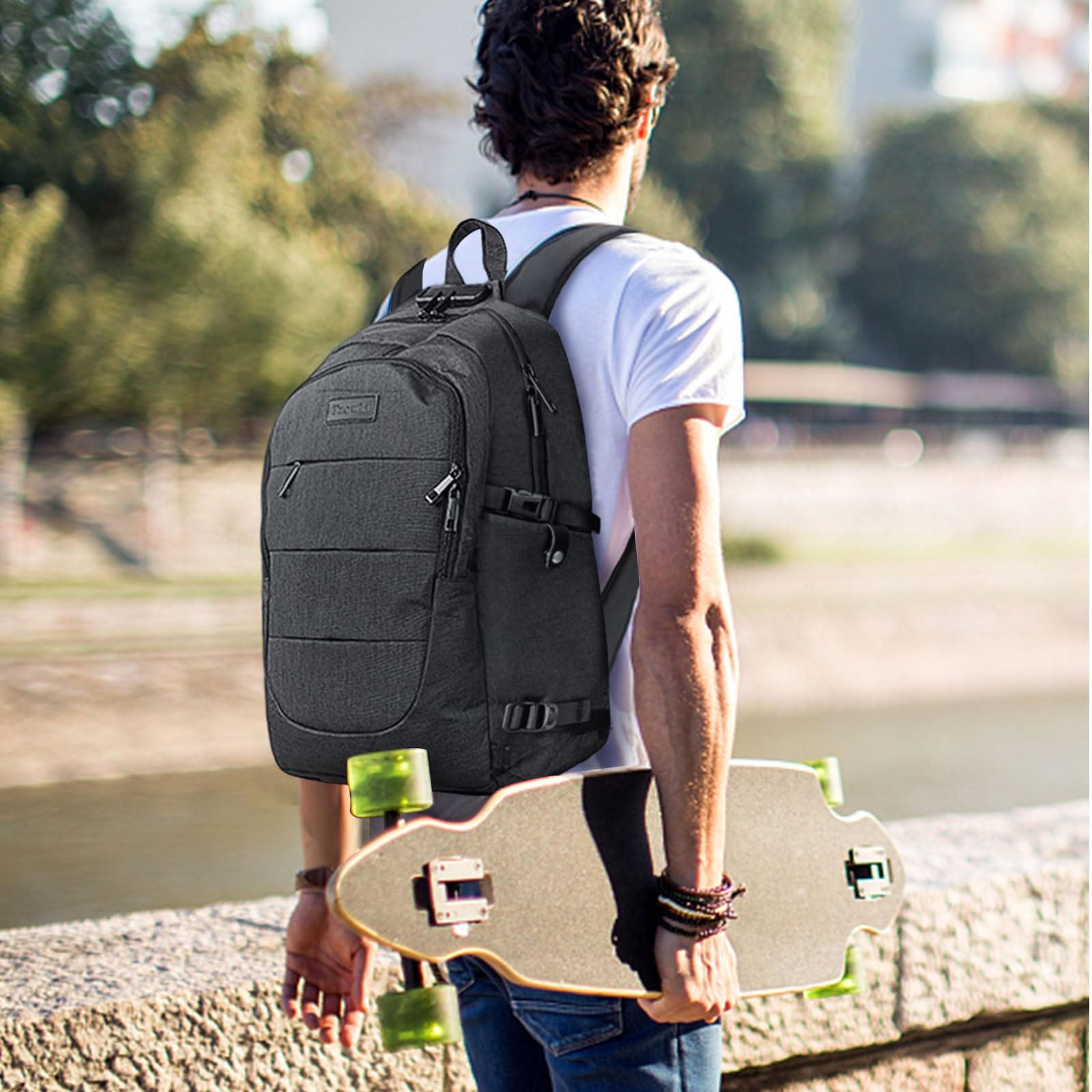 Tzowla Zaino Porta PC Universitari Uomo e Donna,Zaino da Viaggio Impermeabile Antifurto di Ricarica USB e Serratura per Notebook/Computer da 15,6-17,3 Pollici