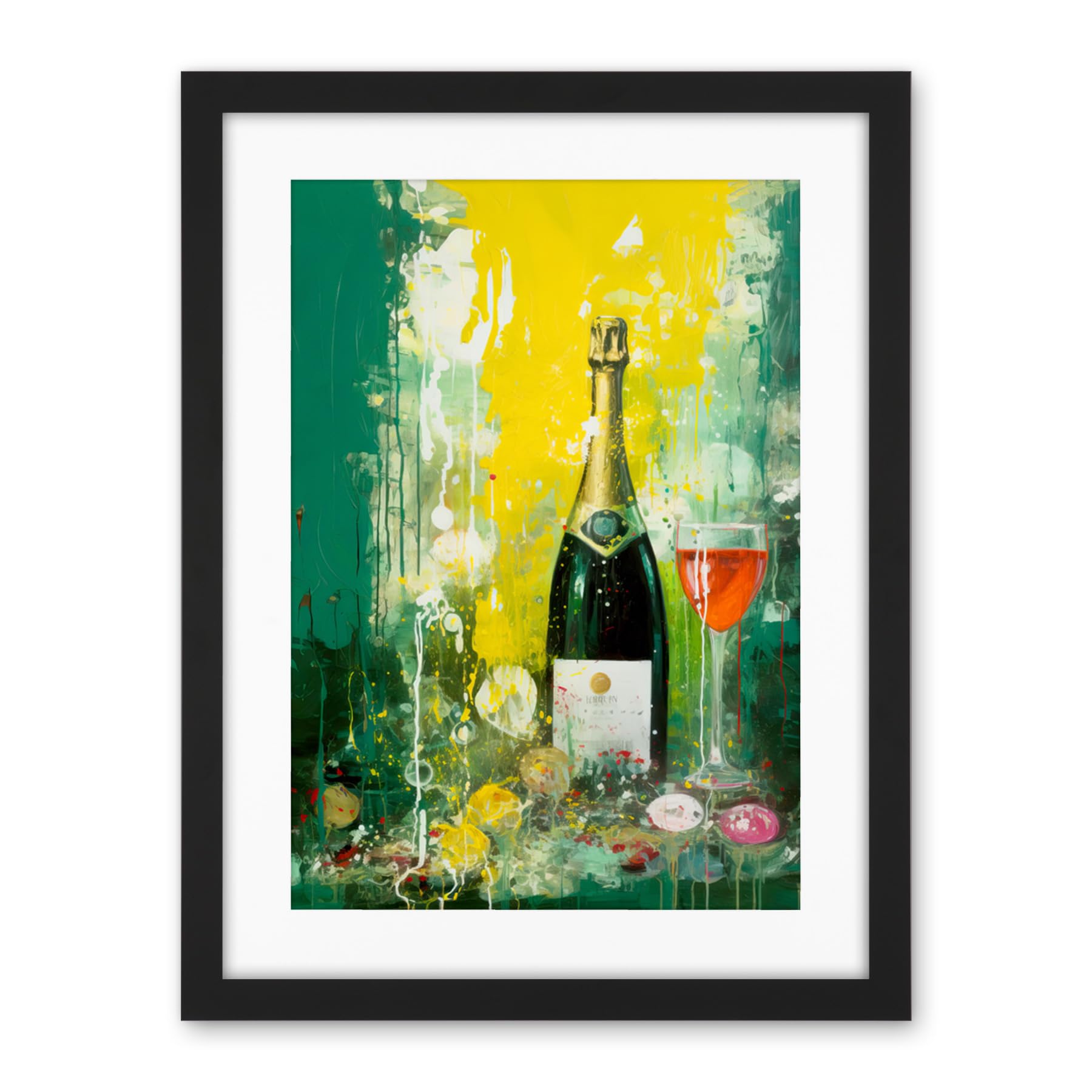 Artery8 Bubbly Pink Champagne Sparkling Wine Celebration Artwork Framed Wall Art Print 18X24 Inch