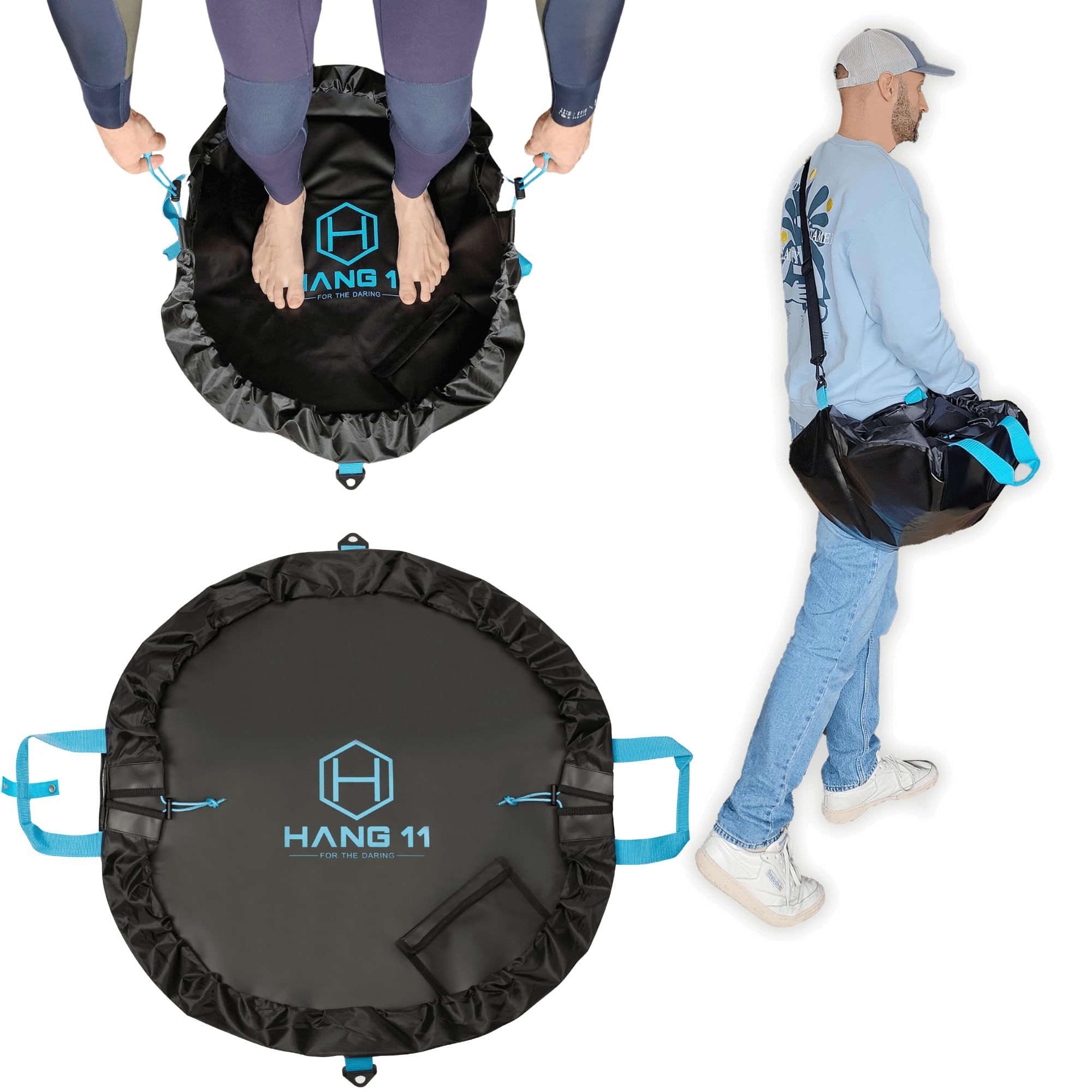 Hang 11 Wetsuit Changing Mat Bag - Surf Changing Mat with Shoulder Strap, Wetsuit Bag Waterproof, Keeps your Wet Suit & Car Clean, Surf Change Gear, Surfing Accessories, Surfing Gifts