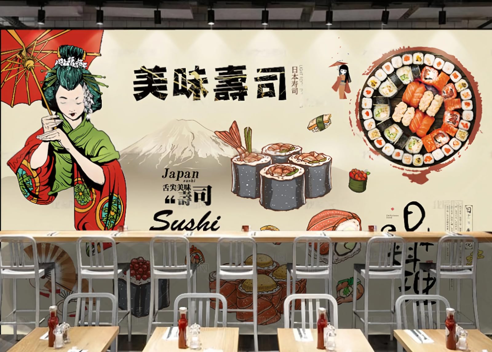 Ręcznie tapeta, pyszna dekoracja restauracji sushi, fototapeta restauracji kawiarnianej 3D, 300x210cm